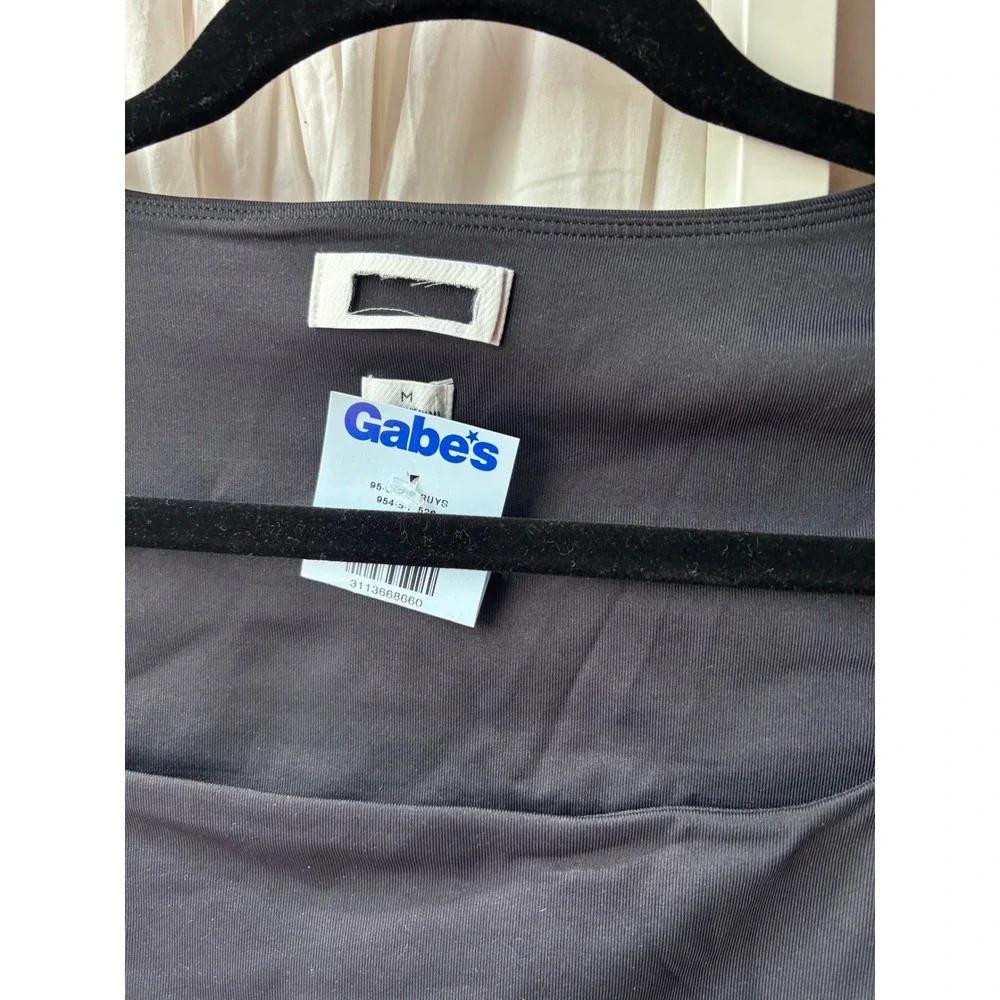 Aritzia Babaton Contour Crop Top Womens Medium Black Long Sleeve Squareneck